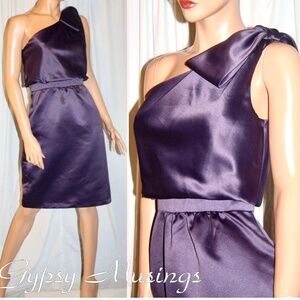CYNTHIA ROWLEY Concord Purple One Shoulder Satin Party Short Bridesmaid Dress~2